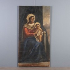 Antique Painting Virgin Mary with Child Oil on Canvas XIX Century Original