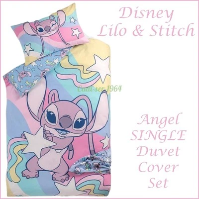 Disney Lilo & Stitch Angel Reversible SINGLE Duvet Cover Set Rainbow Design NEW