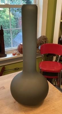 Vintage DIANE LOVE For MIKASA 1970s Gigantic 20  Frosted Grey Green Bulbous Vase