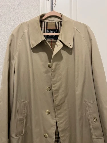 Vtg Burberrys Men’s Beige Long Trench Coat Nova Check Lining no belt image 14