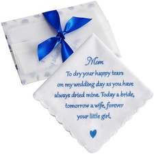Wedding Handkerchief Mother of Bride Gift AKI-105R-Mom Embroidered Hanky