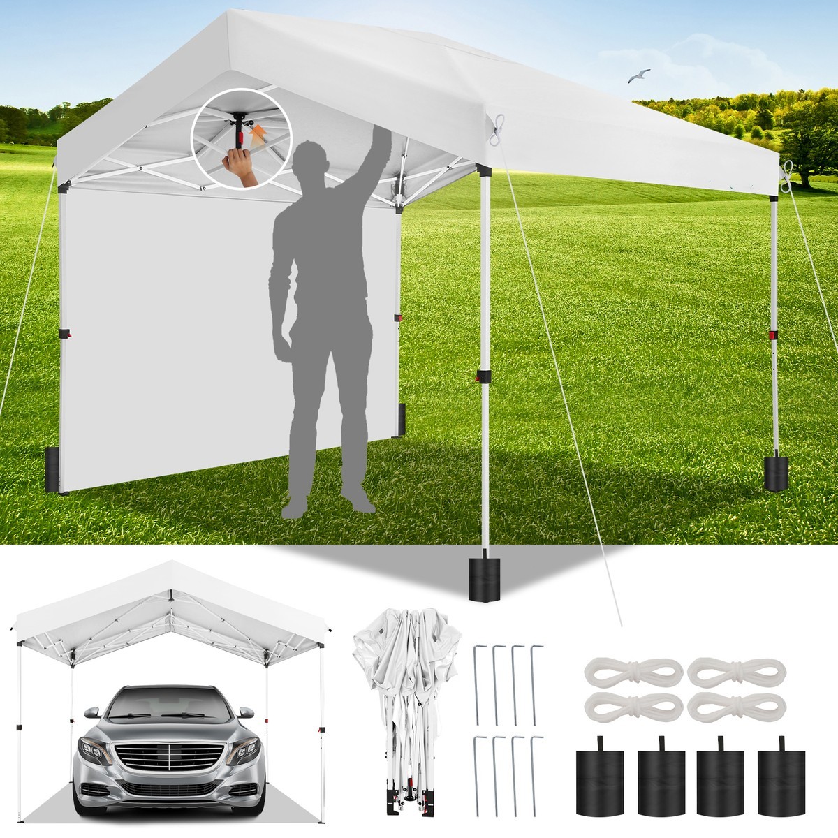 Tent 10x10 Pop Up Canopy Outdoor Shade With Pockets Sidewall, Easy Up!
