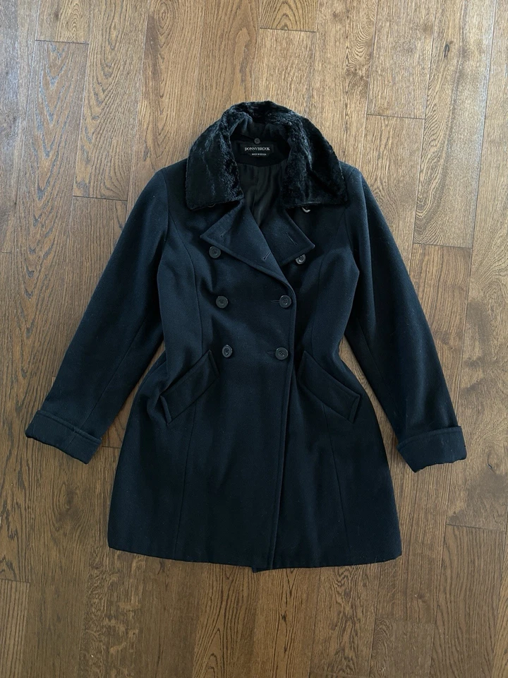 Abrigo de lana Donnybrook para mujer talla 10 negro chaquetón de doble botonadura Foto 2 de 4