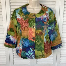 Coldwater Creek Multicolored Abstract Floral Print Button Front Jacket P12