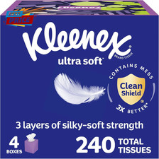 Ultra Soft Facial Tissues, 4 Cube Boxes, 60 Tissues per Box, 3-Ply 240 Total ,