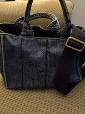 PRADA Canapa PM Hand Bag Denim 2way Blue Gold...