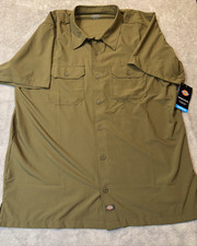 NWT Dickies Performance Button Up Short Sleeve Dark Olive Work Shirt -XLarge