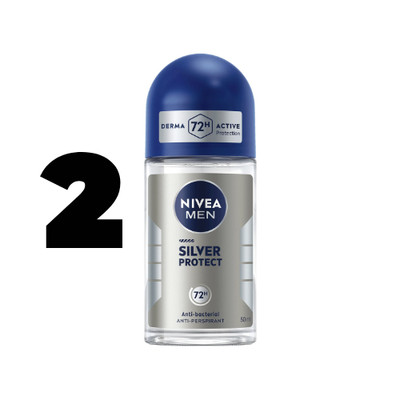 2x Nivea Men Silver Antibacterial Anti-Perspirant Roll-On 50ml 72-H Protect