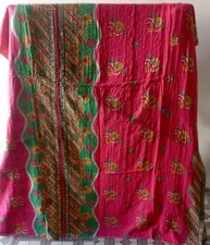 Indian Vintage Kantha Quilt Bedspread Handmade Quilt Throw Cotton Blanket Throw