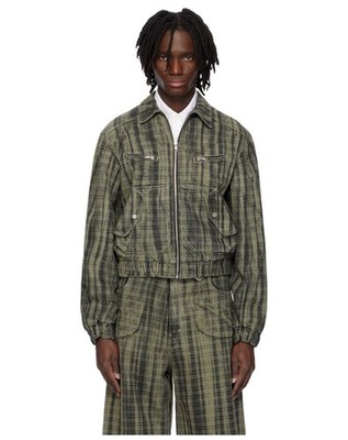 EGONLAB DENIM LINING BOMBER JACKET TARTAN Size Medium 