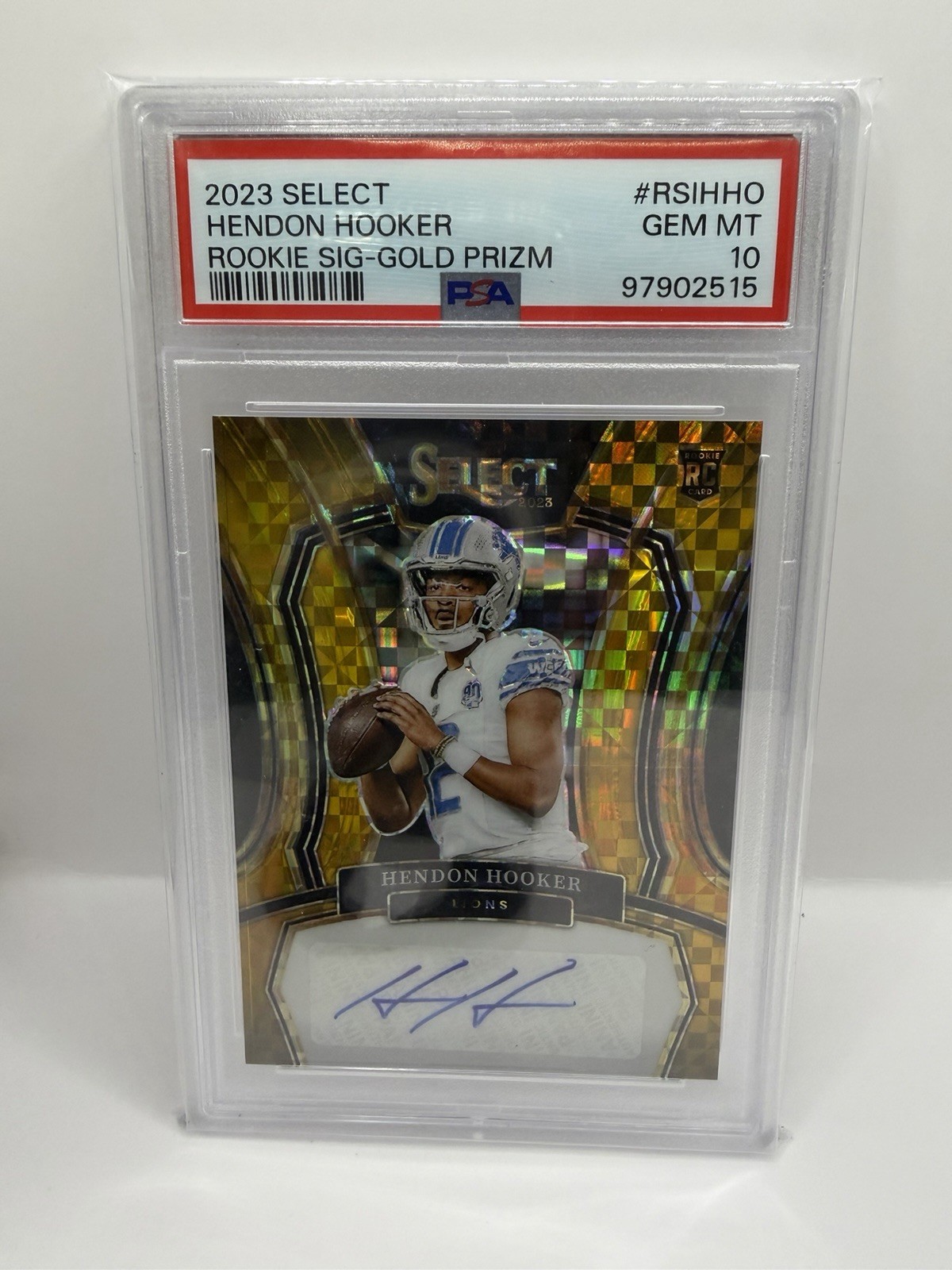 2023 Panini Select Rookie Signature Gold Prizm Hendon Hooker /10 PSA 10