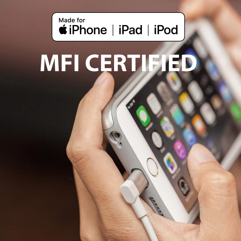 Moshi USB to Lightning Cable 90° 1m MFI Certified with HandyStrap - Black - Image 3 of 4