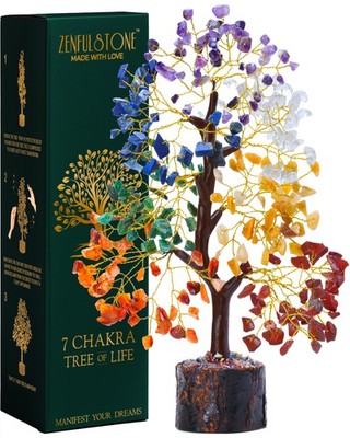 7 Chakra Lebensbaum Kristall für Zuhause, Büro und Schreibtisch Deko | Handgefertigter Bonsai