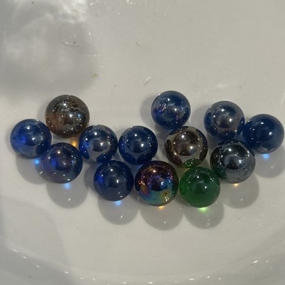 Vintage Karneval Glas Glanz Murmeln Grün Blau Gold x 12