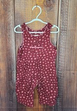 The Children's Place Girl's Floral Burgandy Corduroy Snap Overalls Size 6-9M