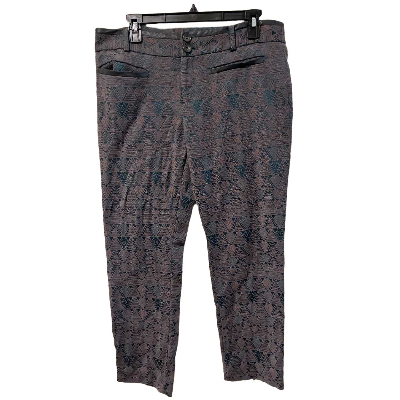 Anthropologie Cartonnier Charlie Ankle Pants Teal Burgundy Geometric Jacquard 10