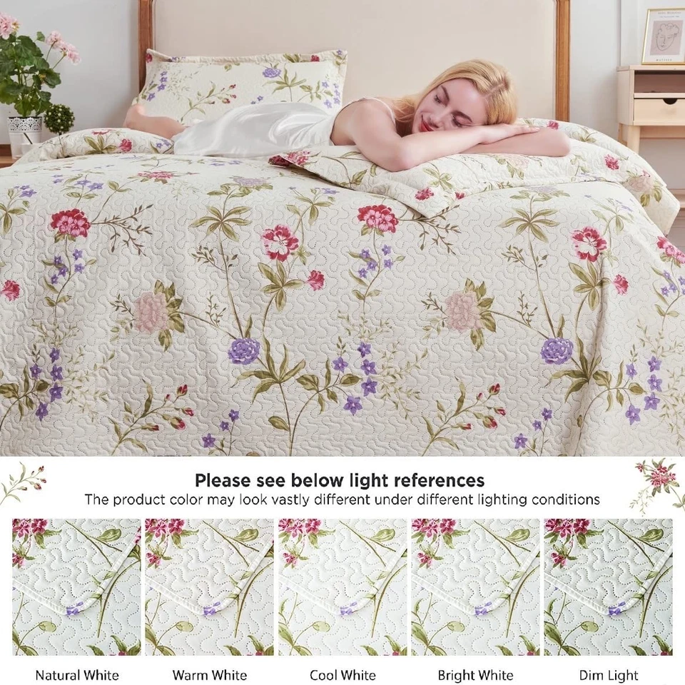 Vintage Floral Quilts King Size Lightweight Bedspread Rustic Botanical Beddin... - Image 4 of 4