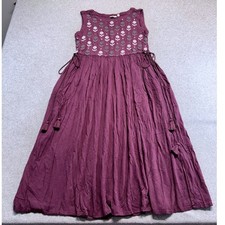 MAX Women's S Purple Embroidered Rayon Maxi Dress Tassel Tie Boho Peasant Chic