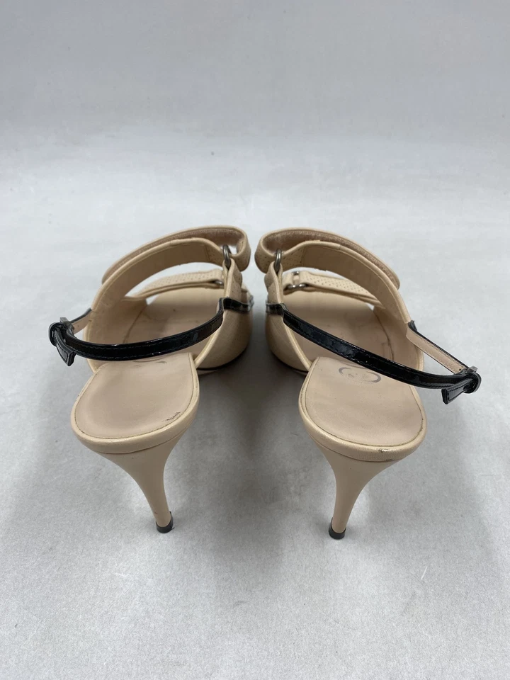 Gucci Interlocking G Beige Leather Slingback Buckle Heels W 7 - Image 4 of 4