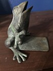 VTG Pair of 2 SPI Bronze Patina Cast Metal Singing Frog Open Mouth Bookends — photo 3