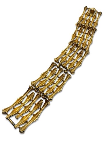 Vintage 70’s Gold Tone Bamboo Textured Panel Bracelet By Emmons - Picture 5 of 6