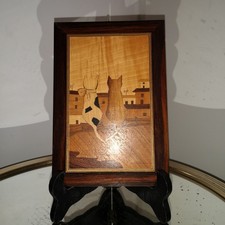 Tableau en marqueterie de bois Deux chats Signé Augusto de Sorrente Italie