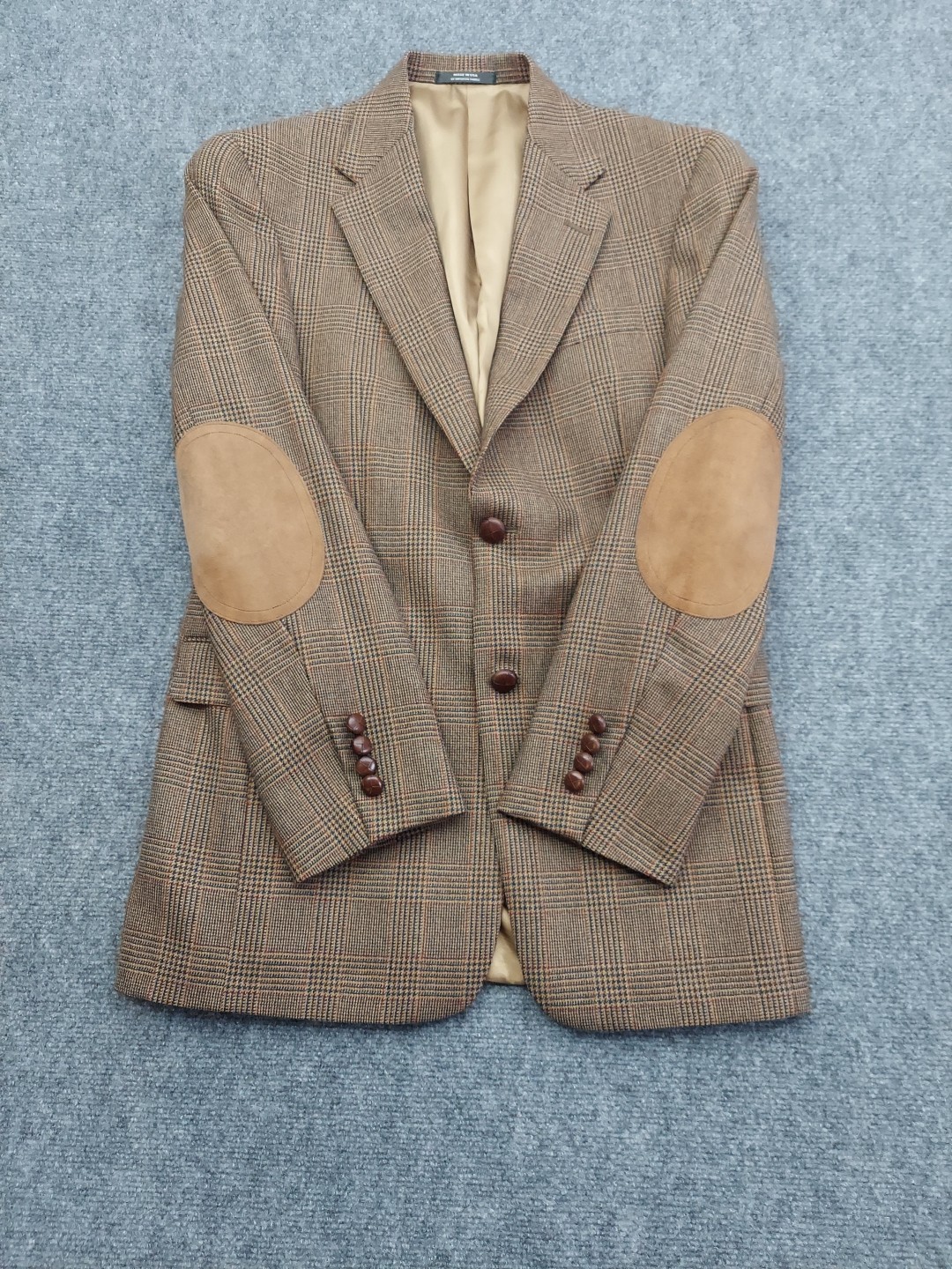Vtg Austin Reed Jacket Blazer 36 R Brown Houndstooth Tweed Elbow Patch USA Made