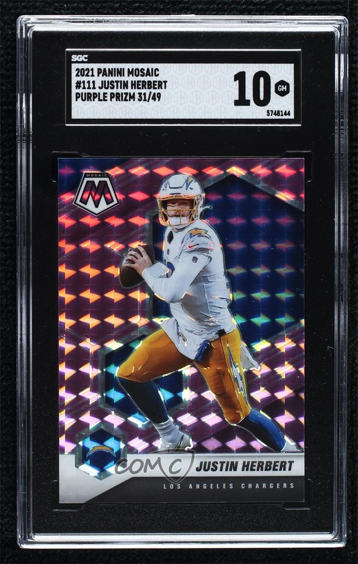 2021 Panini Mosaic Purple Mosaic Prizm /49 Justin Herbert #111 SGC 10 GEM