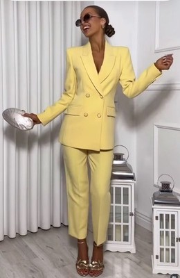 ZARA NEW Yellow Double Breasted Blazer Jacket/And MATCHING TROUSER Size XS