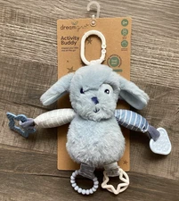 Dreamgro Fuzzy Blue Puppy Dog Activity Buddy Plush Rattle Crinkle Teether 11"