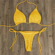 Women Tie Sexy Thong Bikini Set Side Swimsuit Bandage Style Brazilian Swimwear S