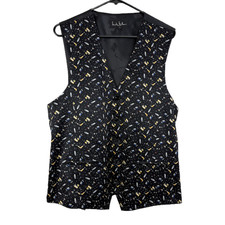 Nicole Miller Silk Vest Mens Large Black Formal Drinks Coctails Printed Buckle