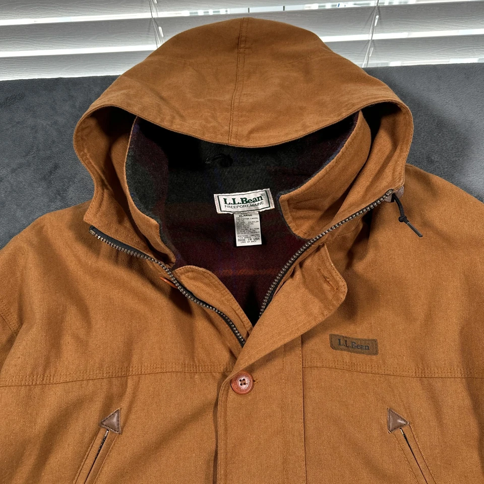 Vintage LL Bean Jacket Mens XL Brown Canvas Wool Lined Hooded Parka Made USA 90s - Image 2 of 4