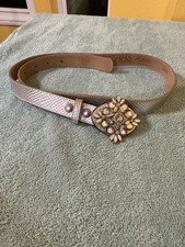 Vintage Cache Genuine Leather Belt Size L Metallic Silver w/Rhinestone Buckle