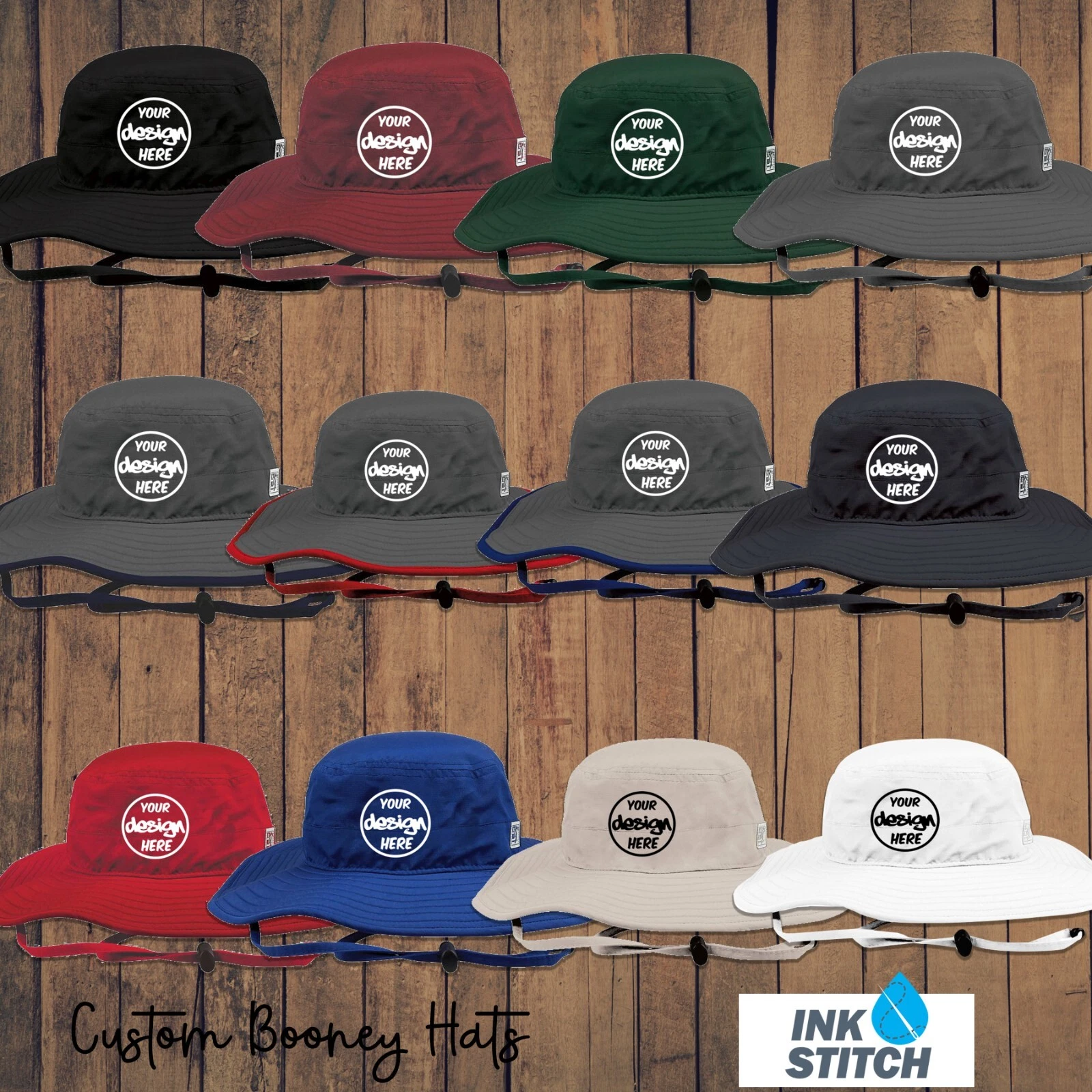 GB400 Custom Unisex Logo Texts Stitching Logo Texts Booney Bucket Hats