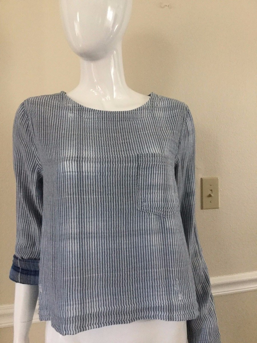 NEW CLOTH & STONE SzS DISTRESSED STRIPED BUTON-UP BACK LONG SLEEVE