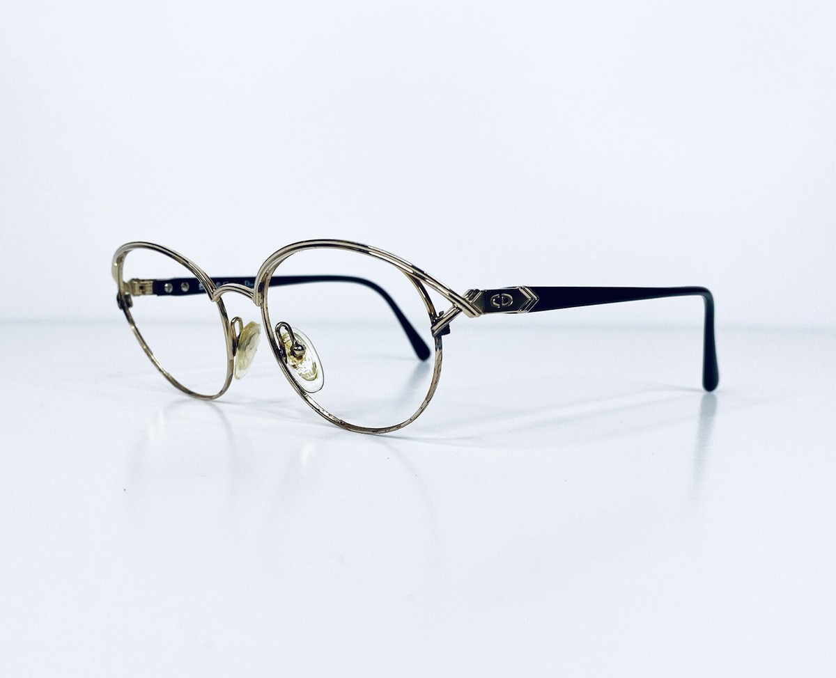 Vtg Christian Dior Gold Black Metal Oval Acetate Glasses