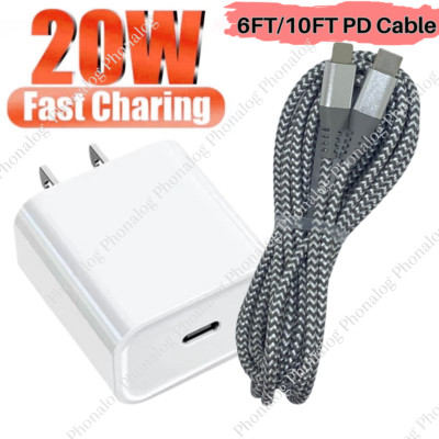 For iPhone 14 13 12 8 Fast Charger Cable Cord 20W USB C Power Adapter Cube Block