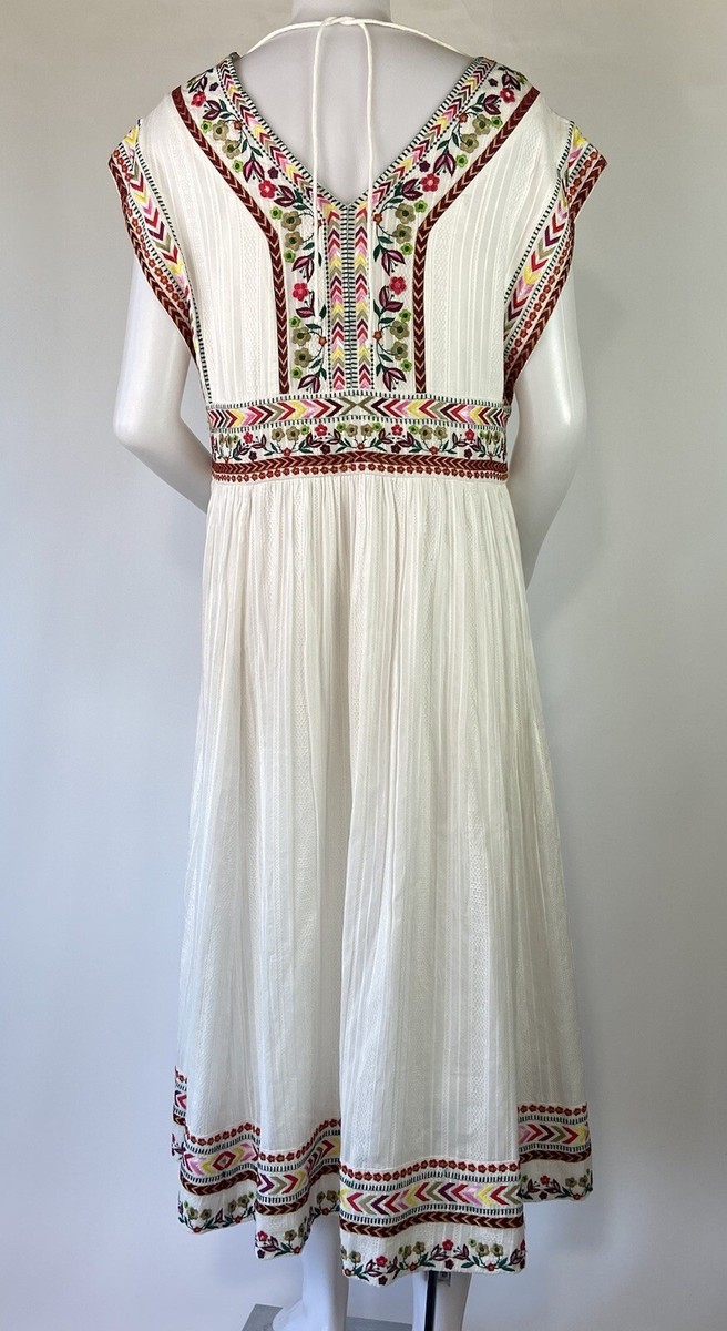 SUNDANCE Size 16 Margarita Floral Embroidered Gauze Midi Dress Bohemian