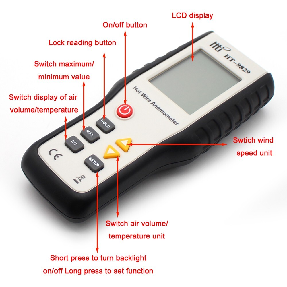HT-9829 High-precision Handheld Digital Thermal Anemometer Hot Wire Anemometers