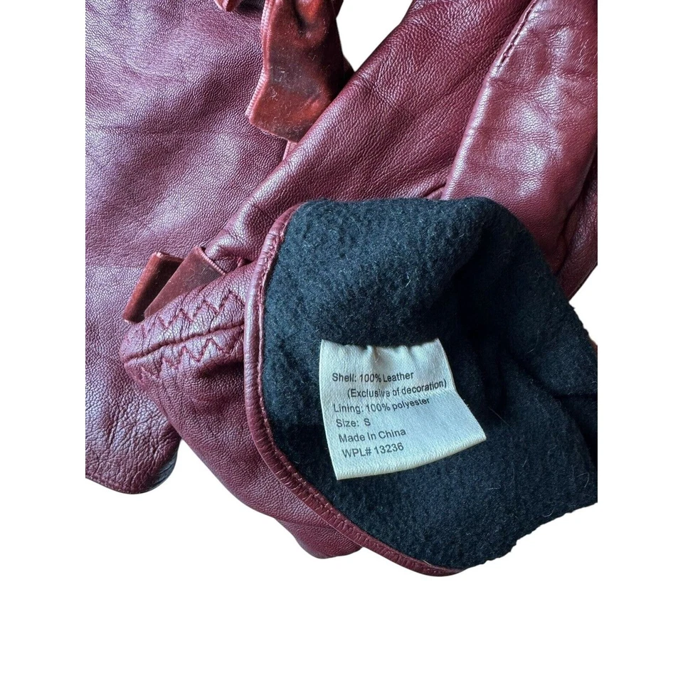 Soft Red Leather Thermal-lined gloves Sexy Size S Bow Ribbon Steampunk - Image 4 of 4
