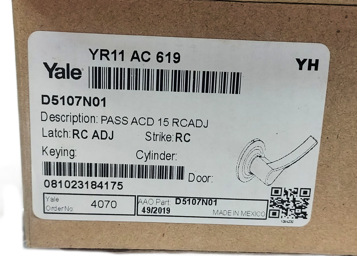 Yale D5107N01 YR11 AC 619 Passage Lever Set in Satin Nickel