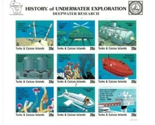 Turks & Caicos 1997 - Underwater Exploration - Sheet of 9 Stamps Scott #1234 MNH