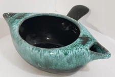 VTG Evangeline Gravy Sauce Boat Teal Color Drip Glaze Pottery 2 Spouts Canada