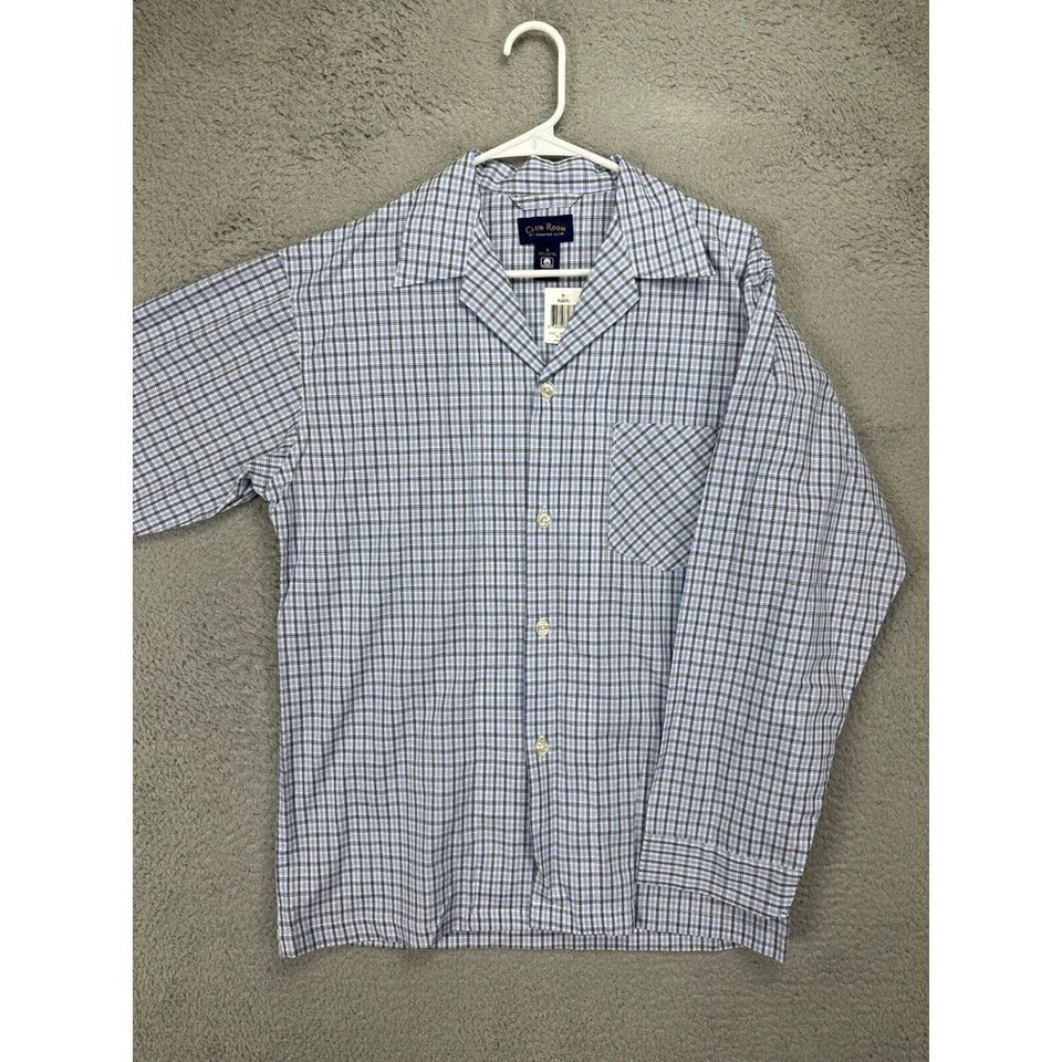 Camisa de pijama Club Room para hombre pequeña azul a cuadros Charter Club NUEVA Foto 3 de 4