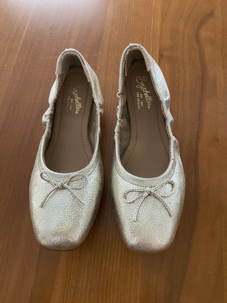 Seychelles Breathless Sweet Flat Leather Ballet Gold Champagne Dress Shoes