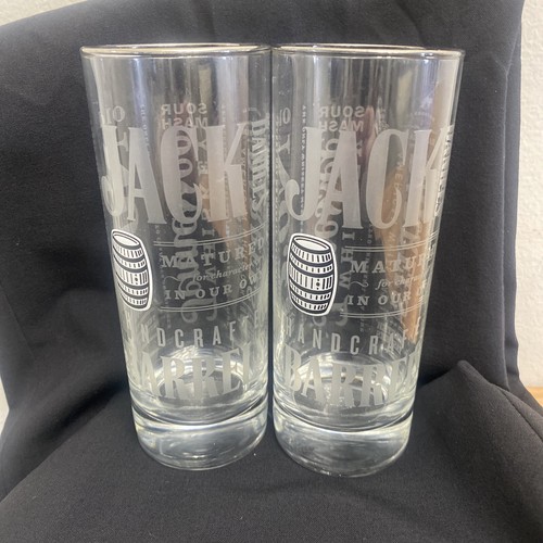 Jack Daniels  Barrel Logo Whiskey Glasses Tall High Ball Set of 2 - Picture 1 of 8