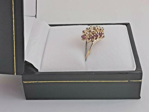 RUBY & DIAMOND CLUSTER GOLD RING 10ct yellow red & sparkly round cut gemstones - Picture 5 of 12