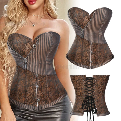 Women Plus Size Bridal Lingerie Lace up Satin Boned Corset + G-string Size 6-24 - Picture 30 of 34