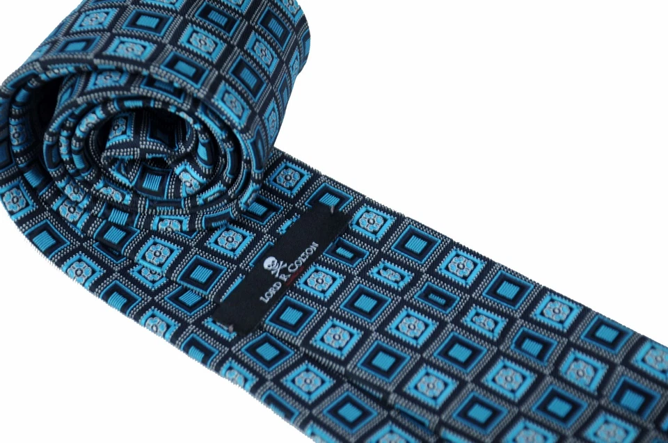 Corbata tejida geométrica negra turquesa Lord R Colton Studio nueva 56 x 3,25 Foto 3 de 3